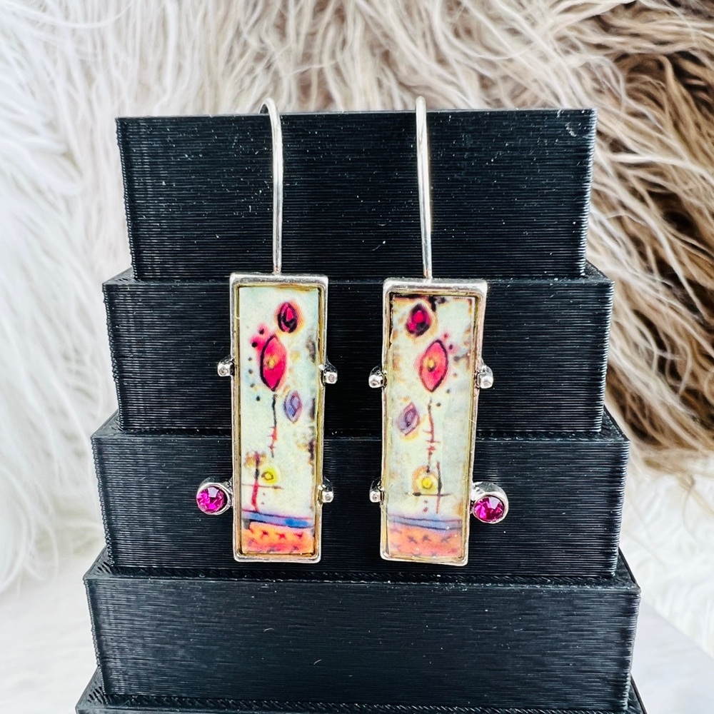 Beautiful Silvertone Rectangular Shape Long Dangl… - image 4